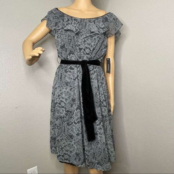 NWT I Heart Ronson Gray and Black Off Shoulder Belted Dress Ruffle Size XL - Picture 1 of 14